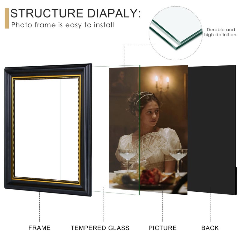 Abtgt Vintage Style 8x10 Picture Frames, Made of Tempered Real Glass for Tabletop or Wall Mount, 8 x10 Photo Frame for Home Decor, Black - Image 3